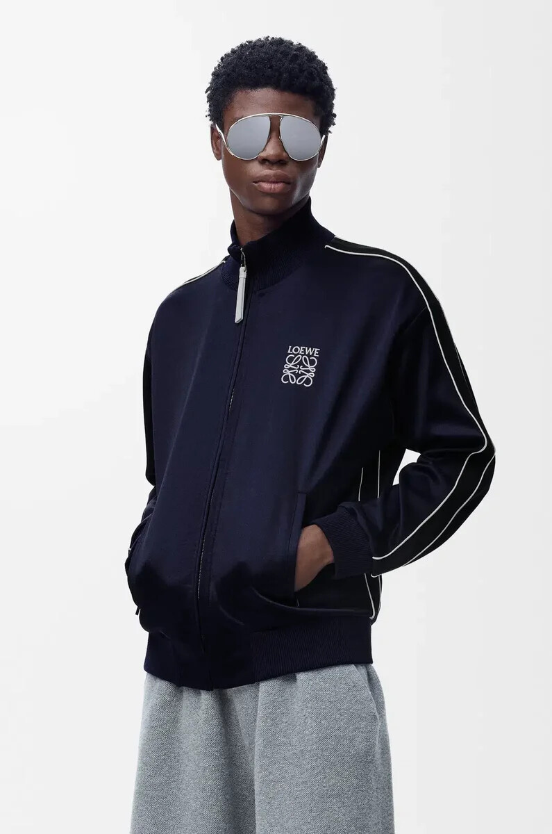 chaqueta de chándal en jersey técnico azul marino oscuro