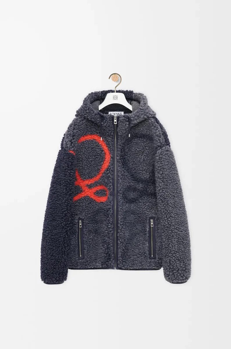 chaqueta con capucha en mezcla de lana azul marinonaranja