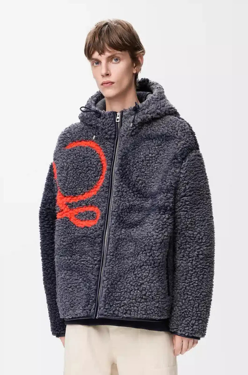 chaqueta con capucha en mezcla de lana azul marinonaranja