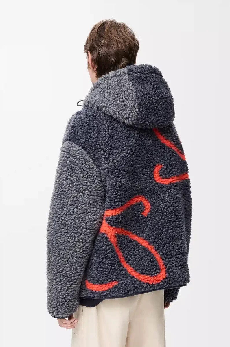 chaqueta con capucha en mezcla de lana azul marinonaranja