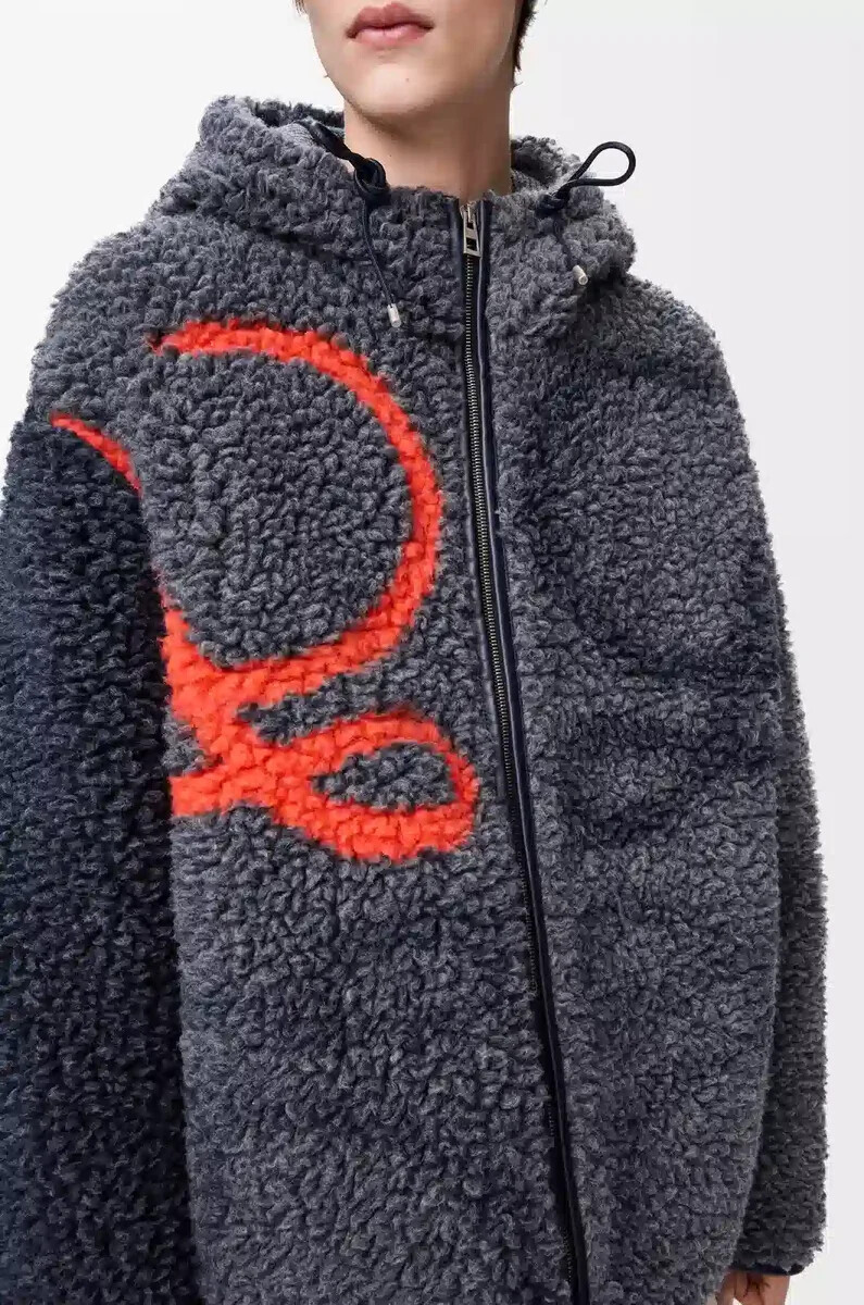 chaqueta con capucha en mezcla de lana azul marinonaranja