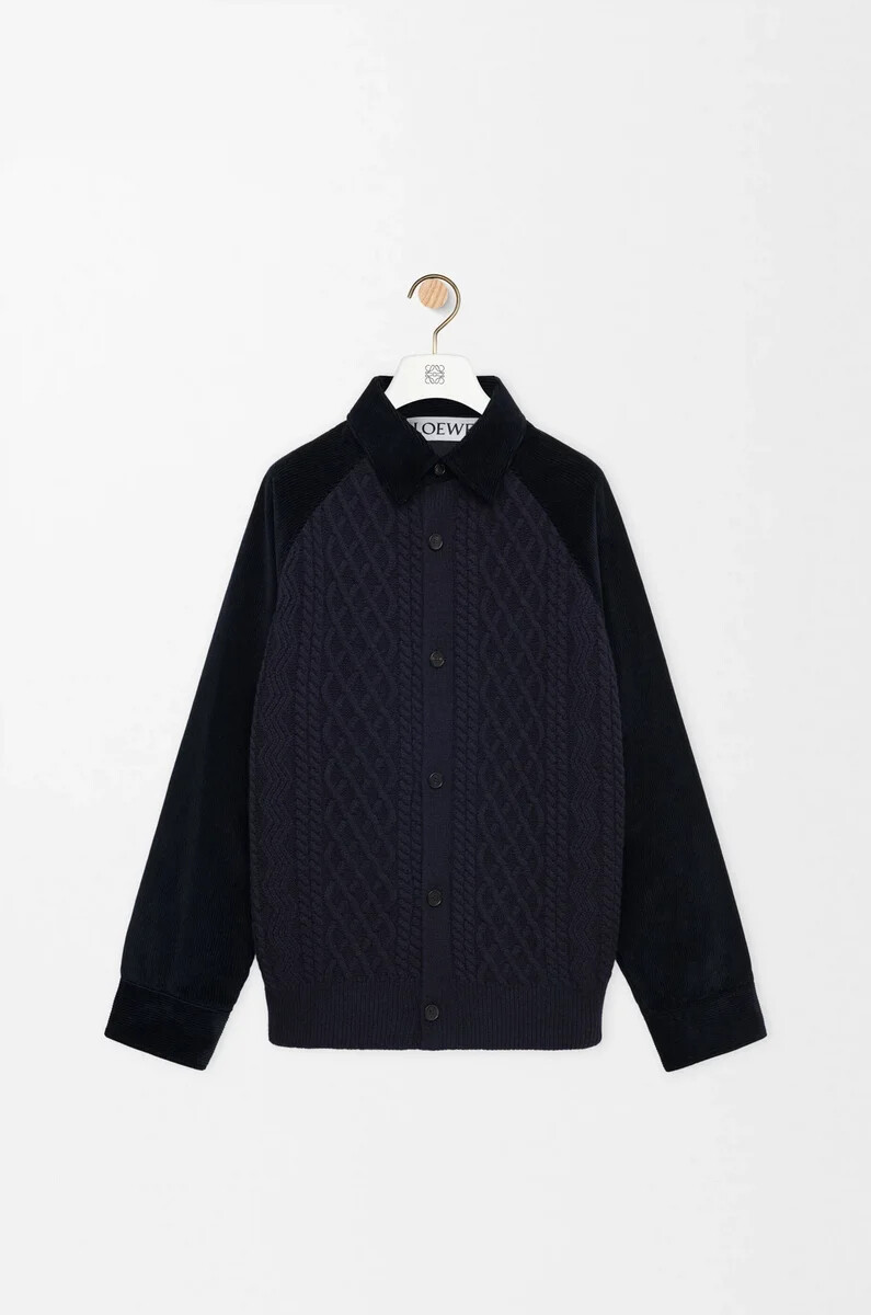 sobrecamisa híbrida de algodón y lana azul marino oscuroazul marino