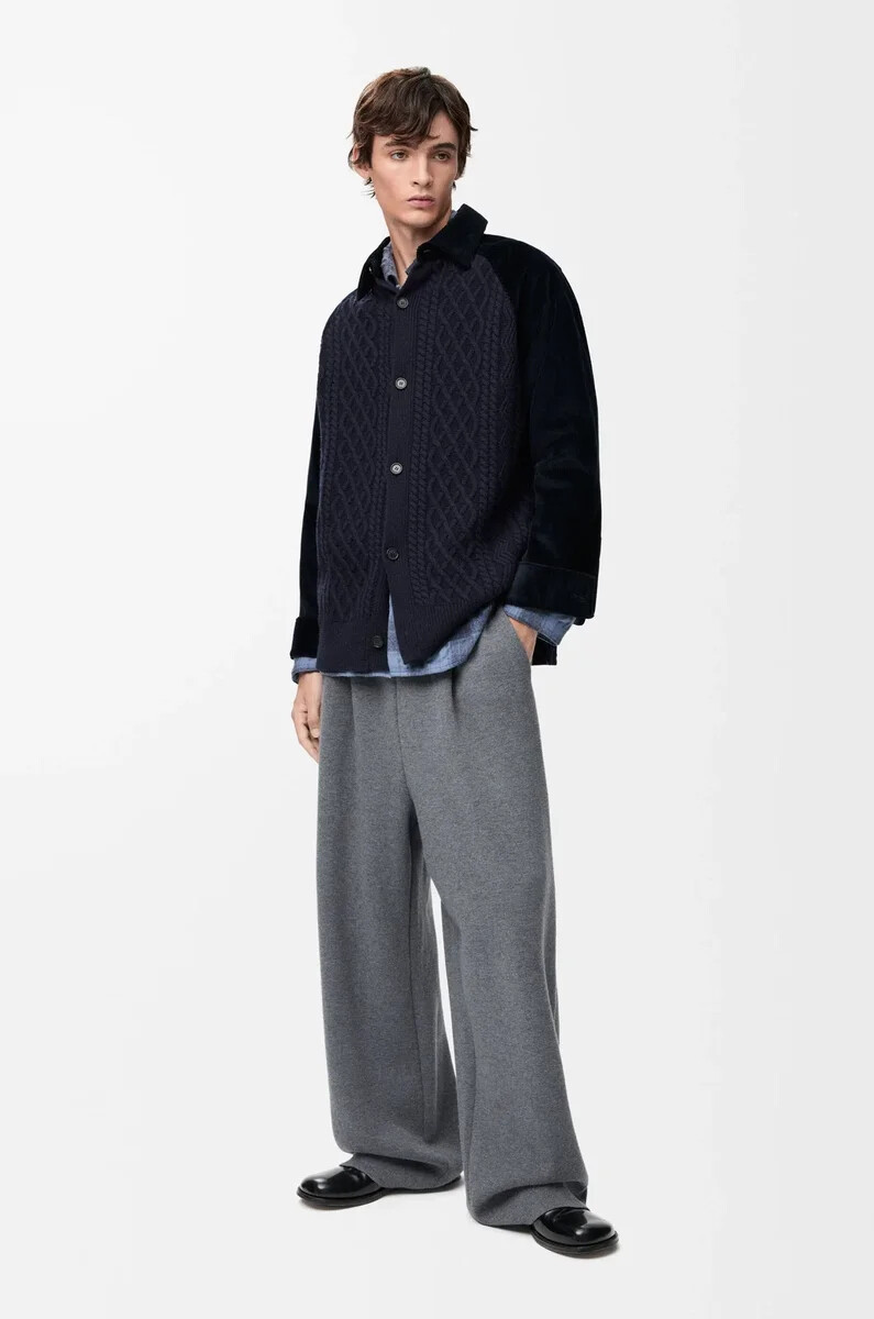 sobrecamisa híbrida de algodón y lana azul marino oscuroazul marino