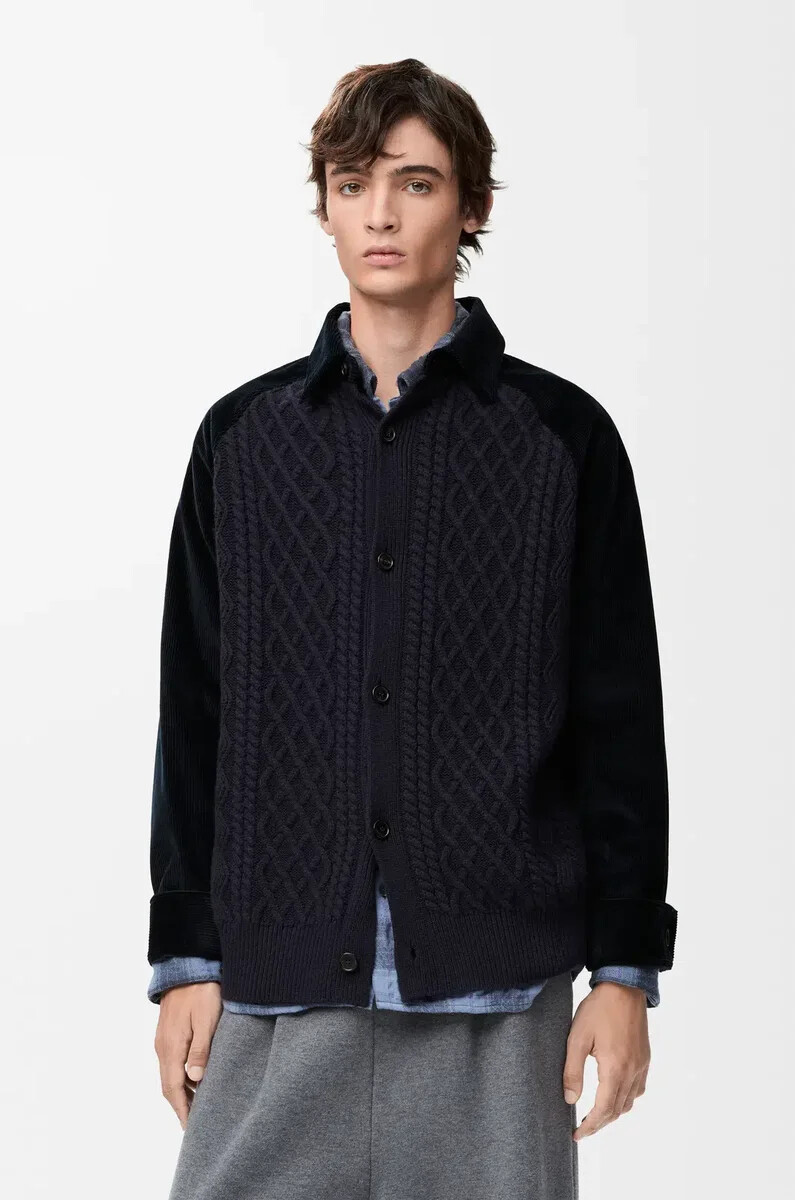 sobrecamisa híbrida de algodón y lana azul marino oscuroazul marino