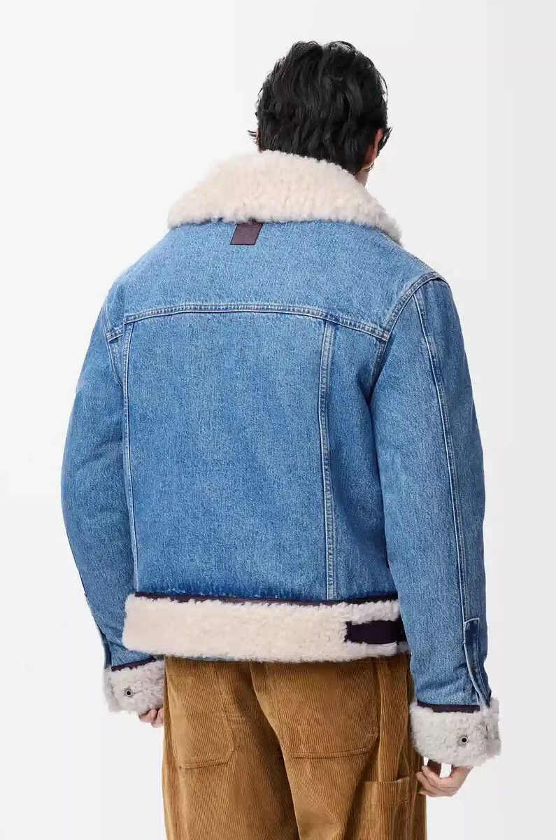 chaqueta de camionero en denim y borrego azul denim