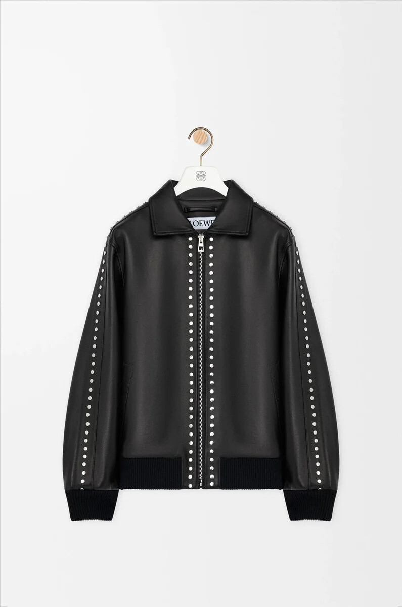 chaqueta bomber de piel de cordero napa negra