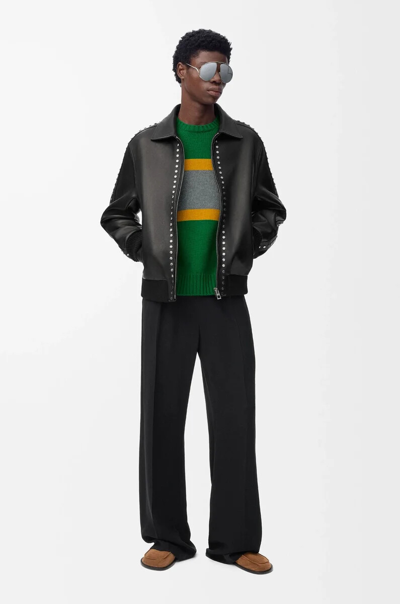 chaqueta bomber de piel de cordero napa negra