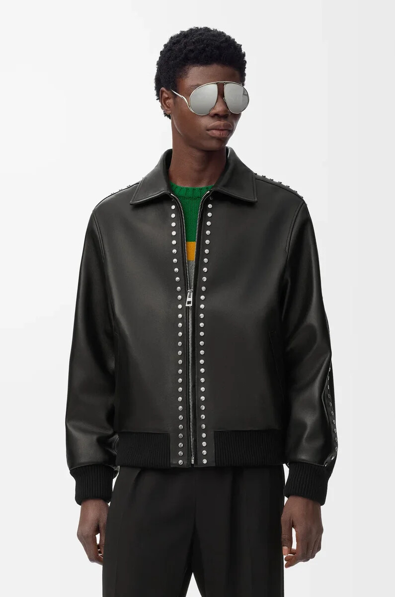 chaqueta bomber de piel de cordero napa negra