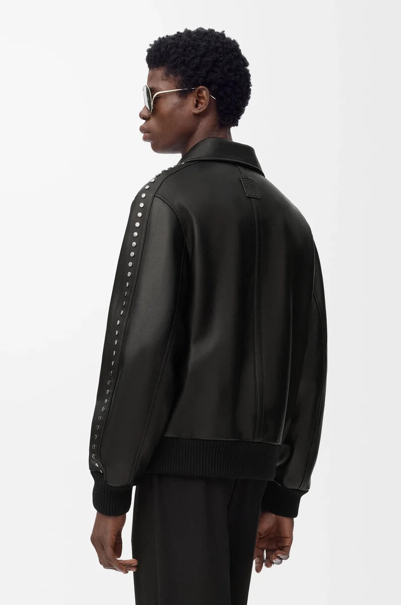 chaqueta bomber de piel de cordero napa negra
