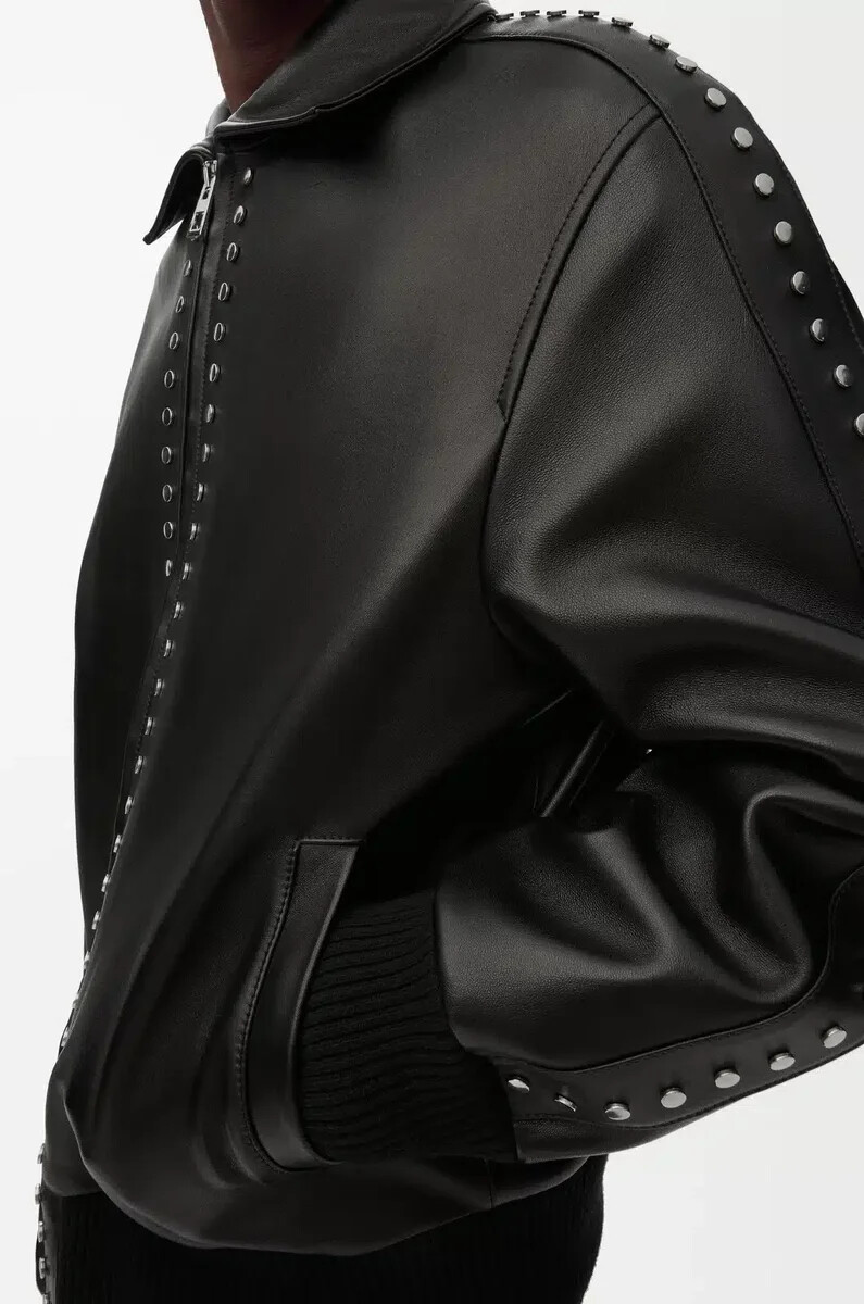 chaqueta bomber de piel de cordero napa negra