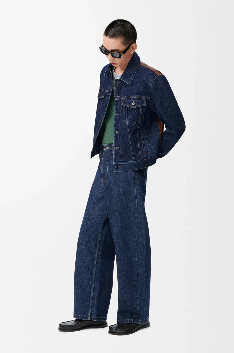 chaqueta híbrida en denim y napa de becerro raw denim