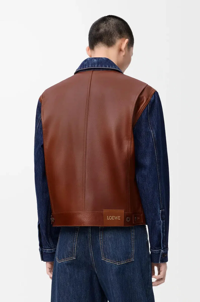 chaqueta híbrida en denim y napa de becerro raw denim
