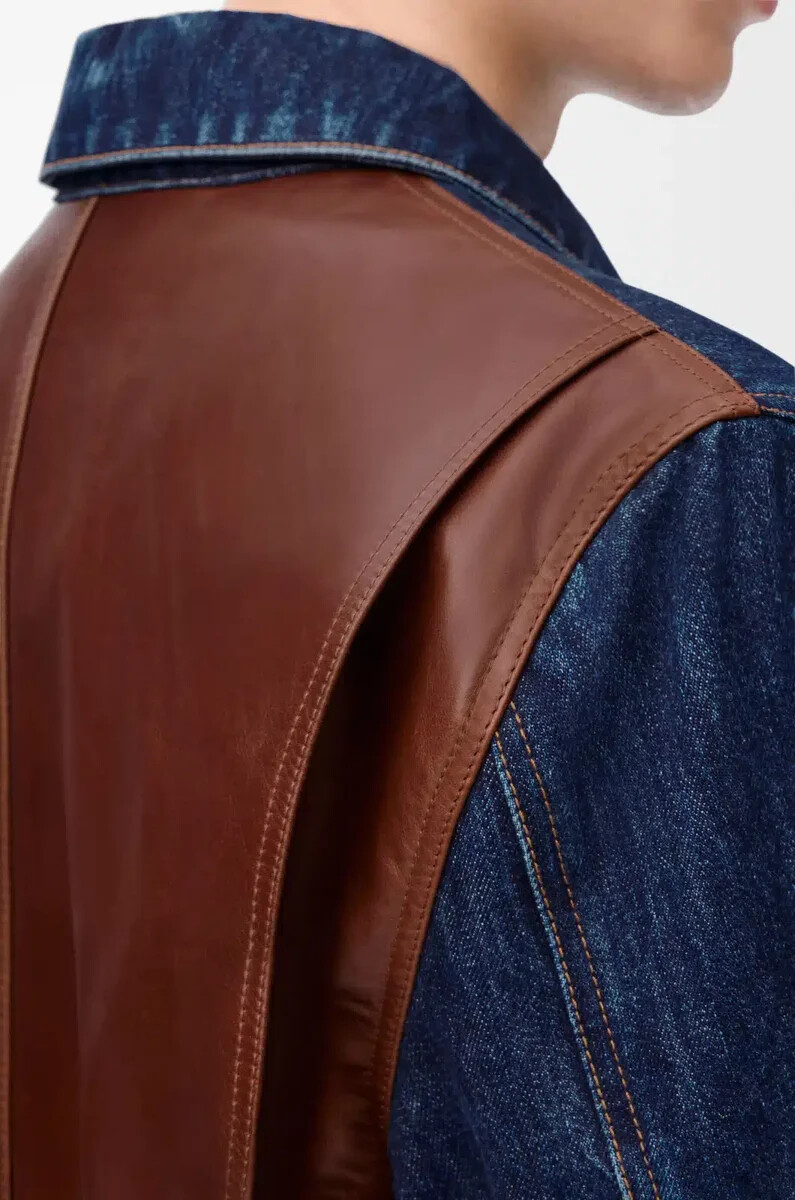 chaqueta híbrida en denim y napa de becerro raw denim