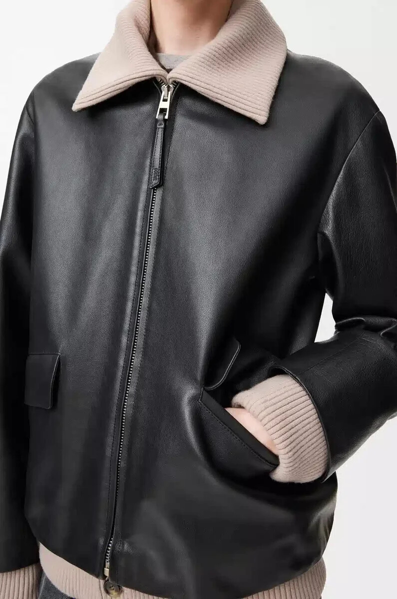 chaqueta en piel de búfalo napa negra