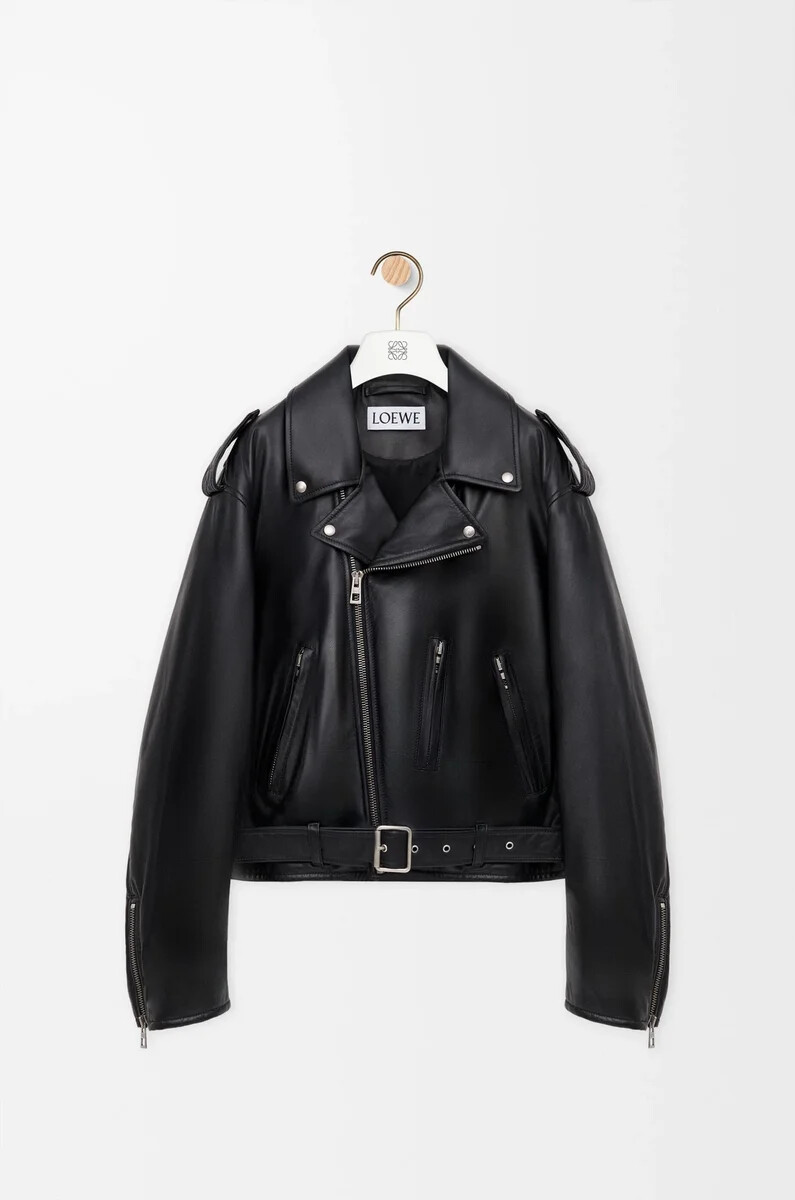 chaqueta biker de piel de cordero napa negra