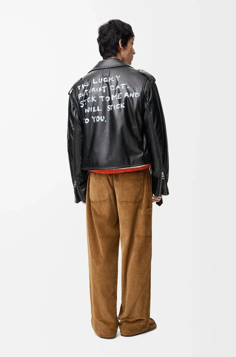 chaqueta biker de piel de cordero napa negra