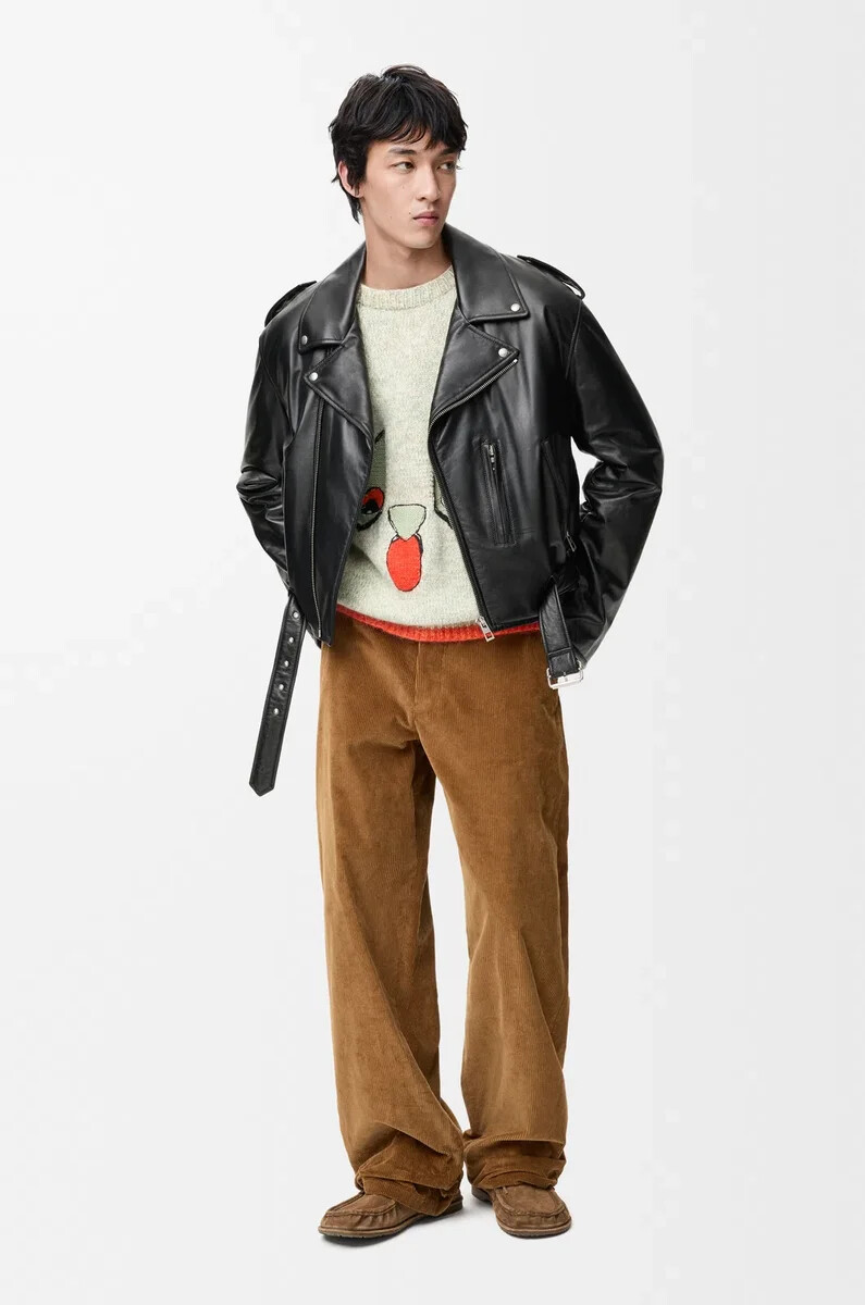 chaqueta biker de piel de cordero napa negra