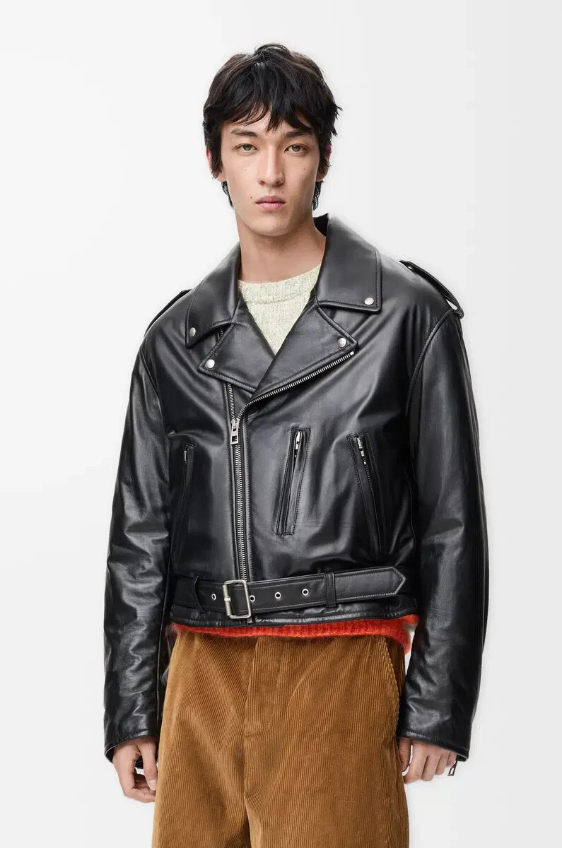chaqueta biker de piel de cordero napa negra