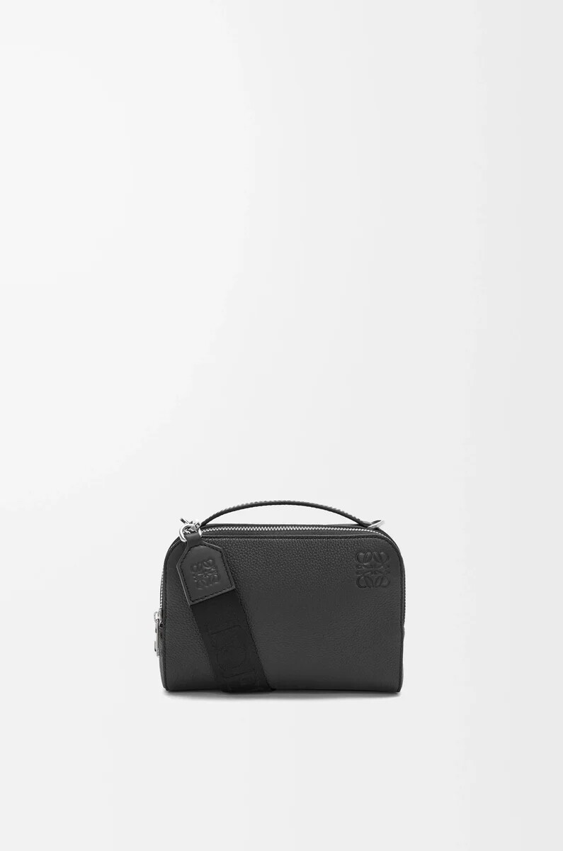 mini bolso bandolera para cámara en piel de becerro granulada suave negro