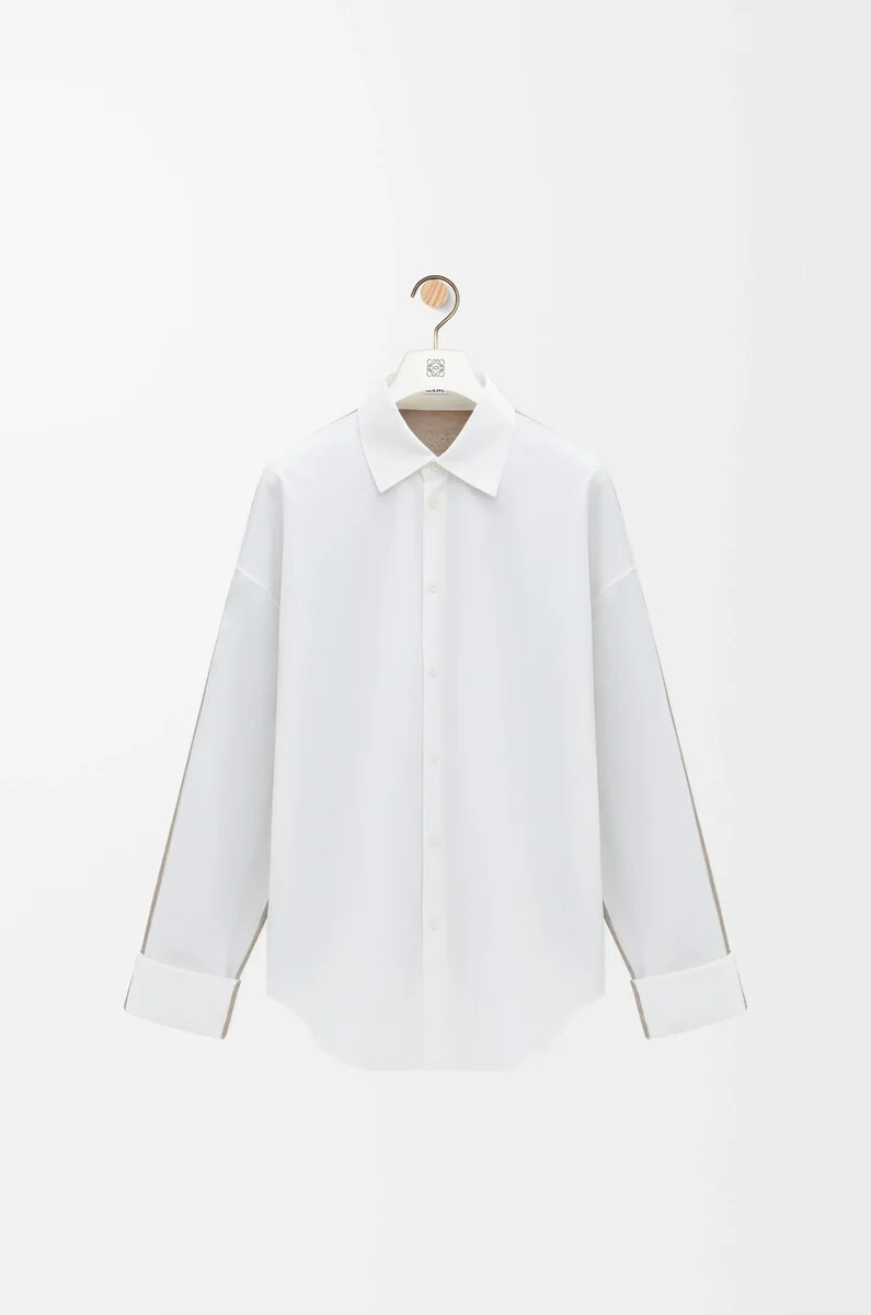 camisa híbrida de algodón y lana blancobeige