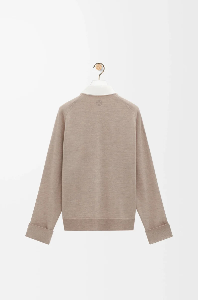 camisa híbrida de algodón y lana blancobeige