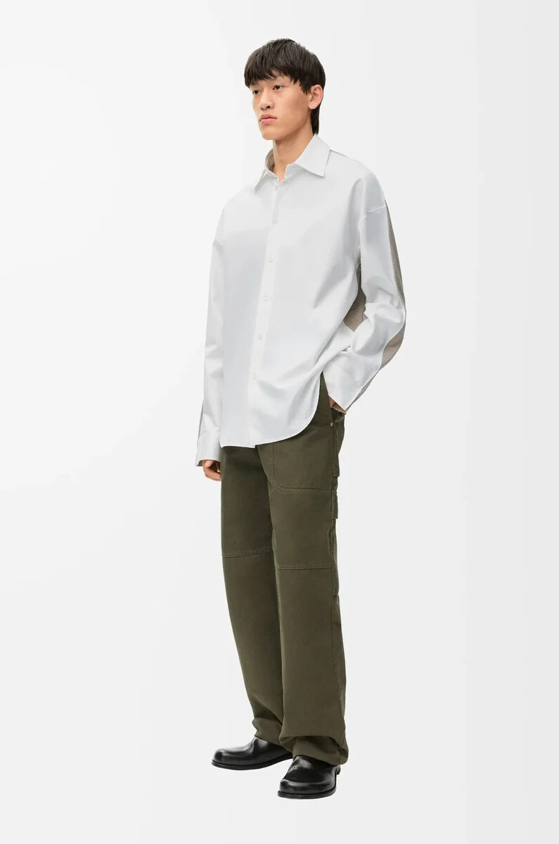 camisa híbrida de algodón y lana blancobeige