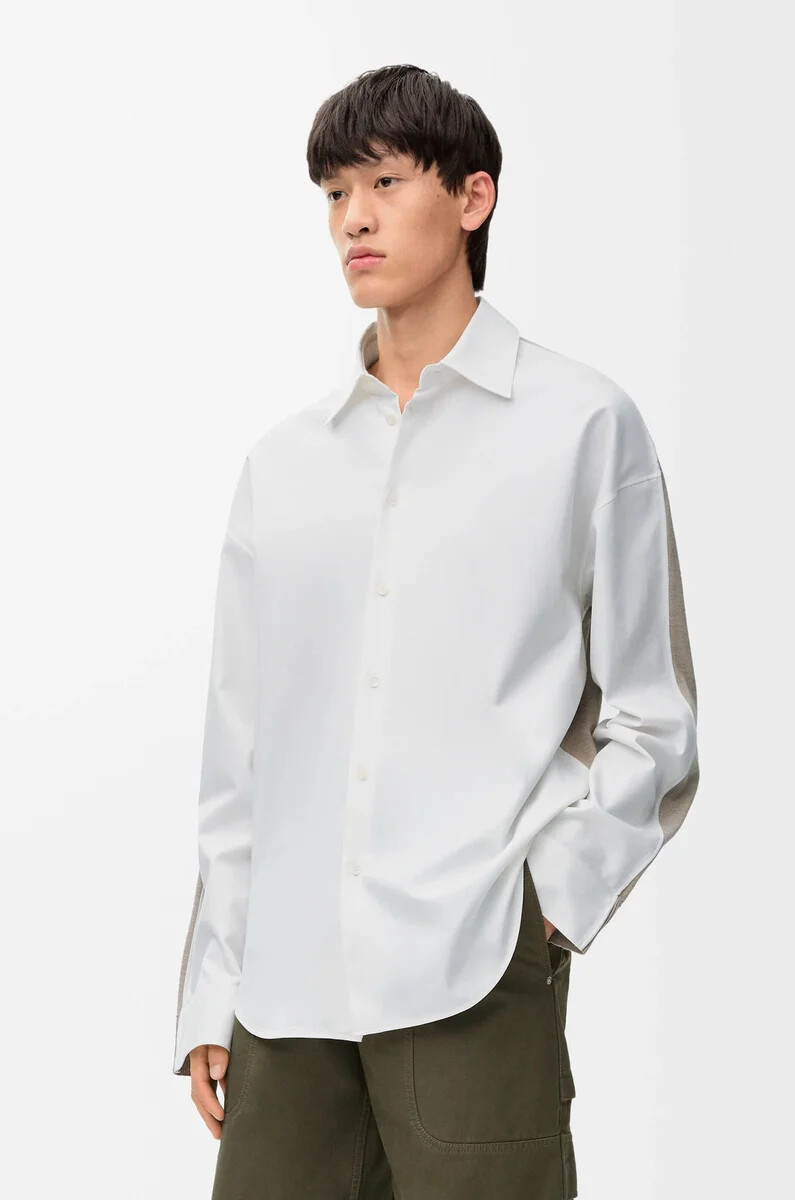 camisa híbrida de algodón y lana blancobeige
