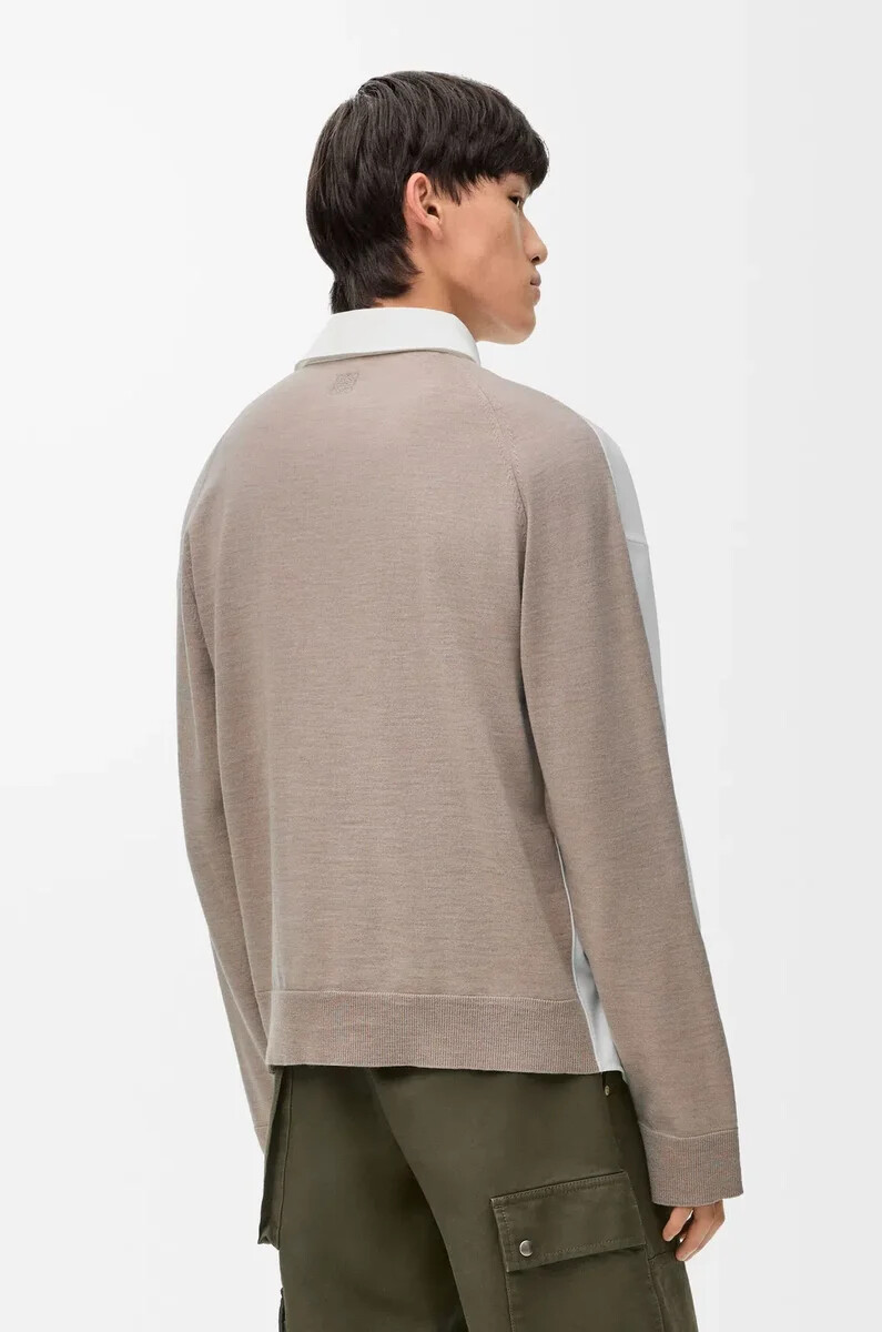 camisa híbrida de algodón y lana blancobeige
