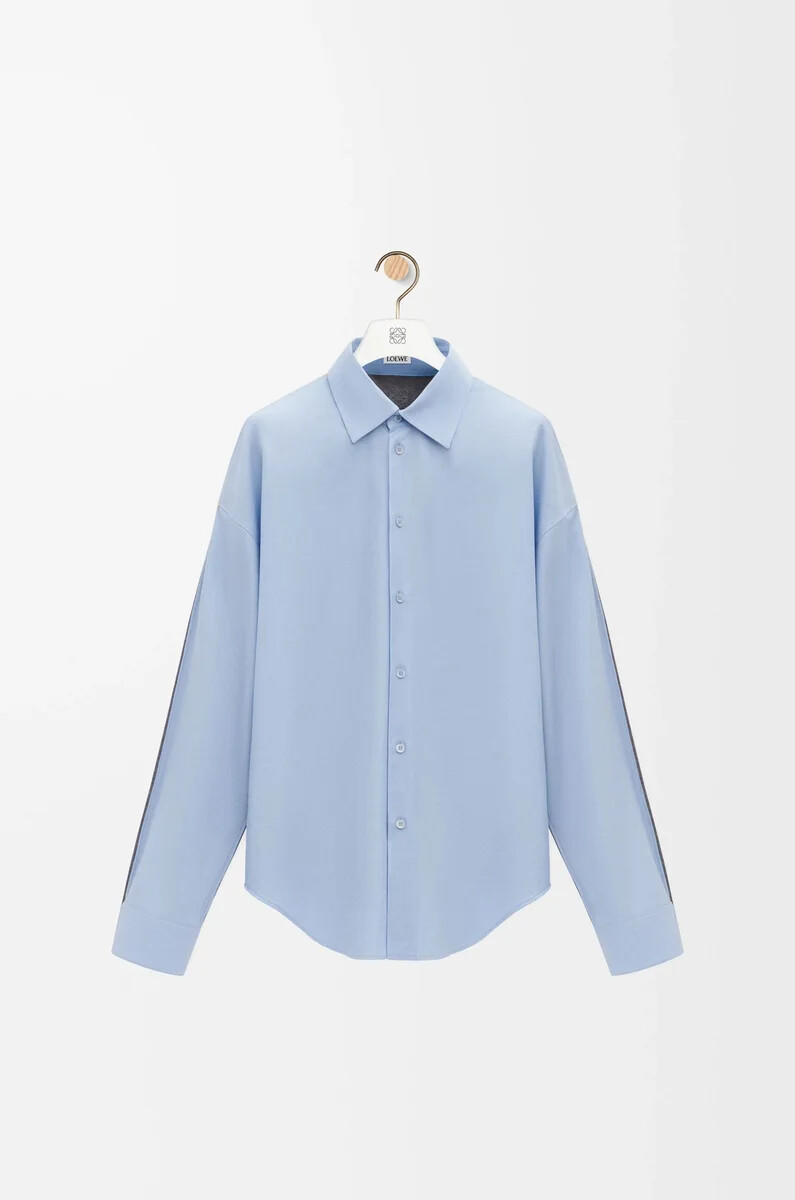 camisa híbrida de algodón y lana azul clarogris