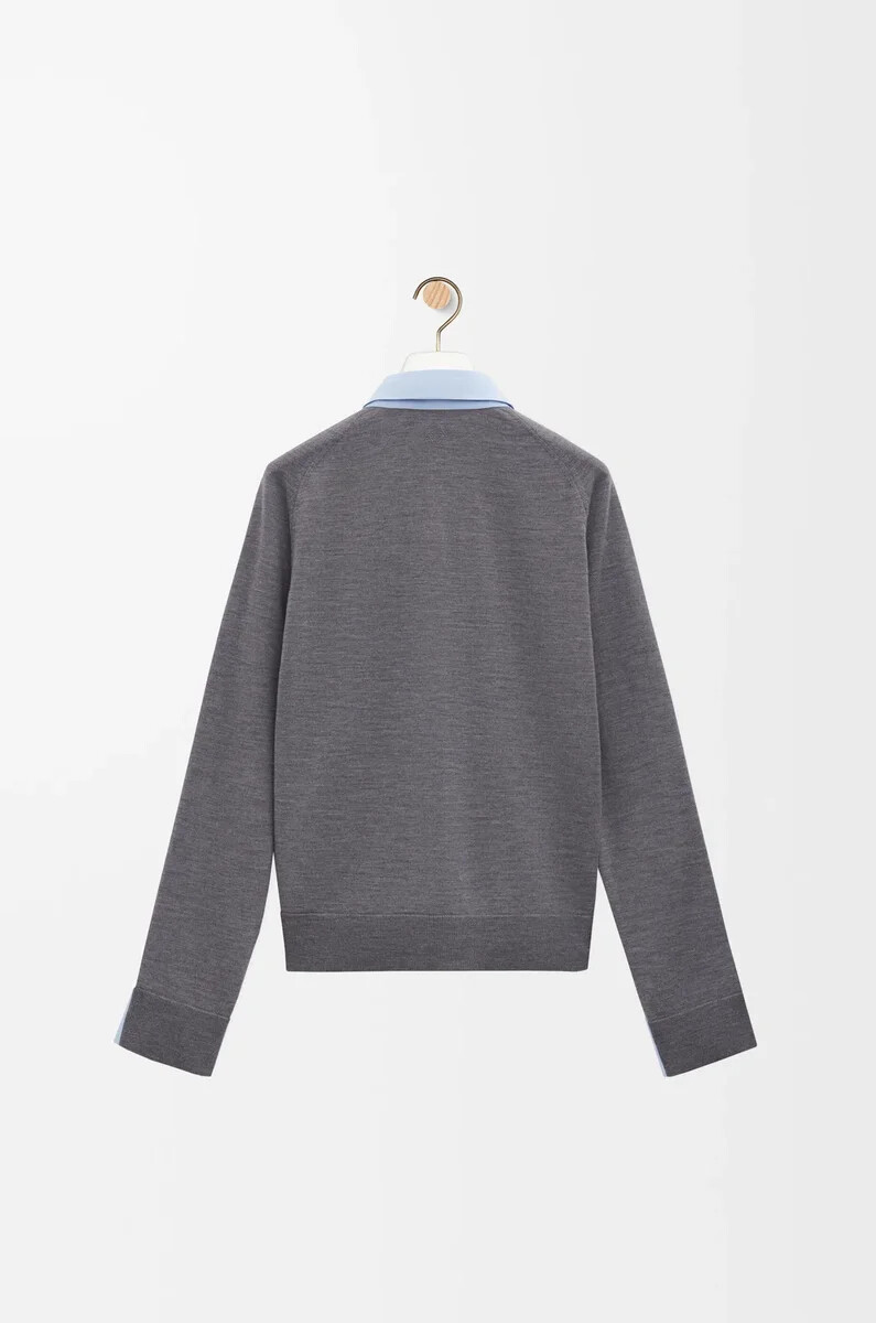 camisa híbrida de algodón y lana azul clarogris