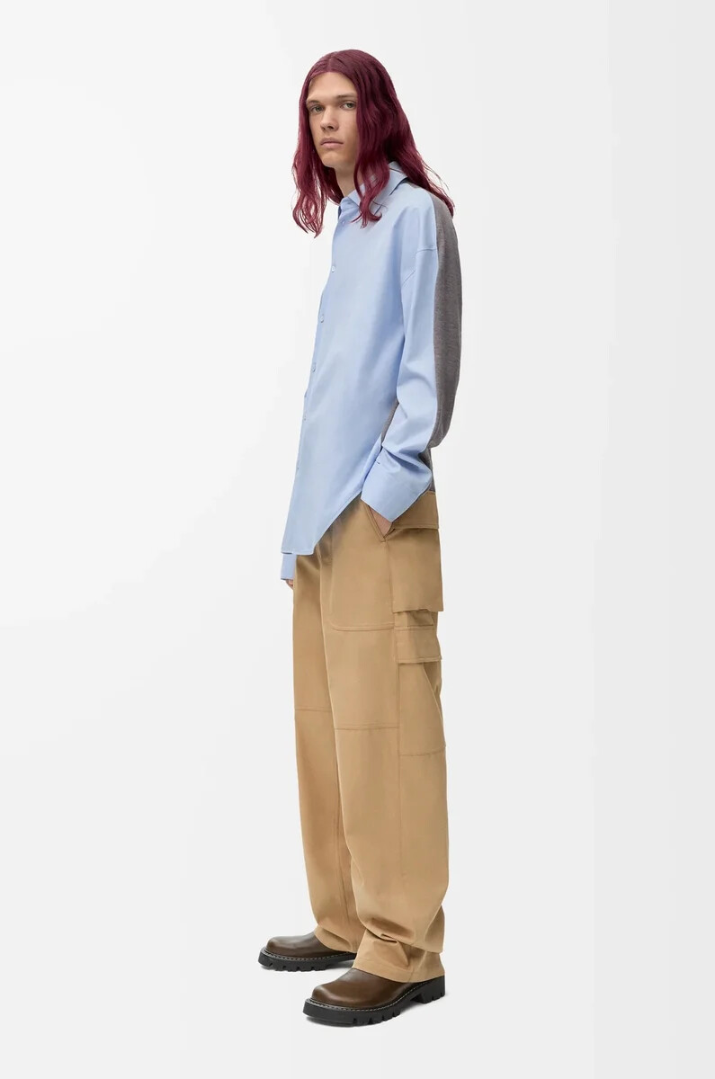 camisa híbrida de algodón y lana azul clarogris