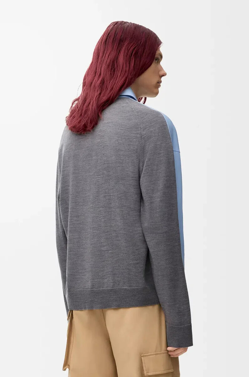 camisa híbrida de algodón y lana azul clarogris