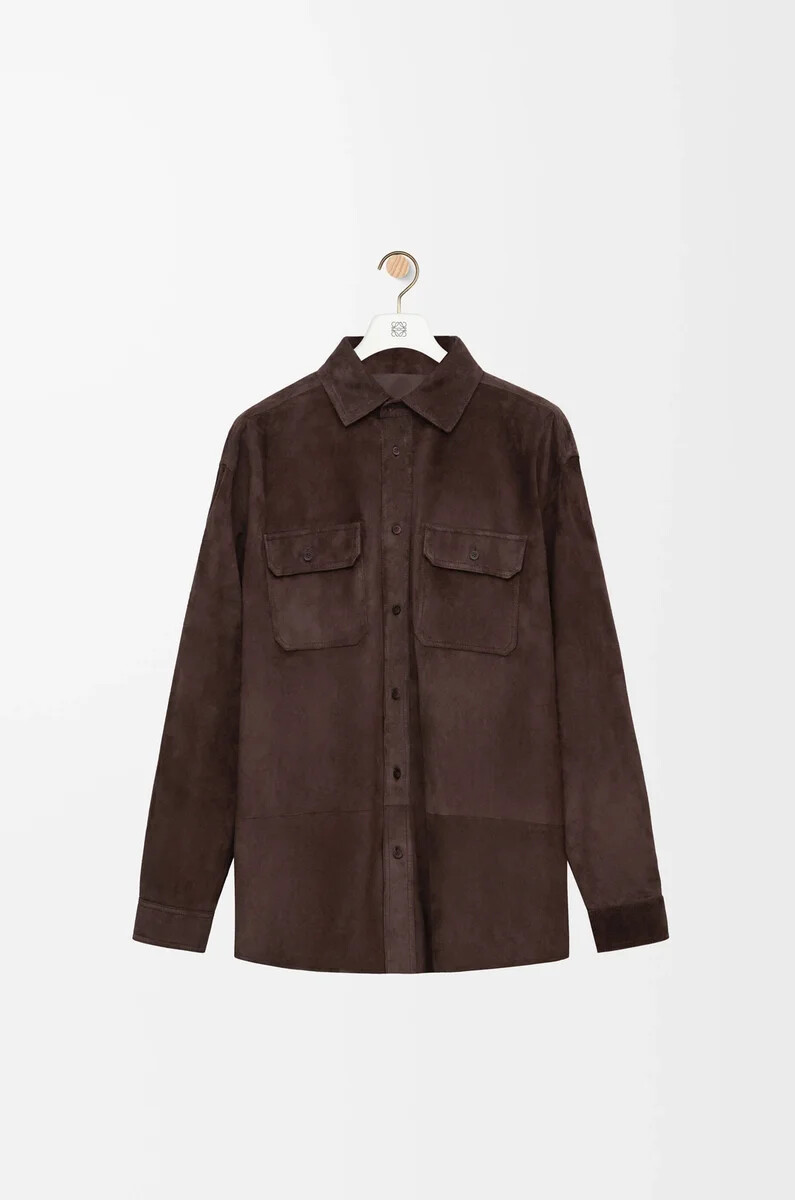 sobrecamisa de piel de becerro ante color marrón oscuro