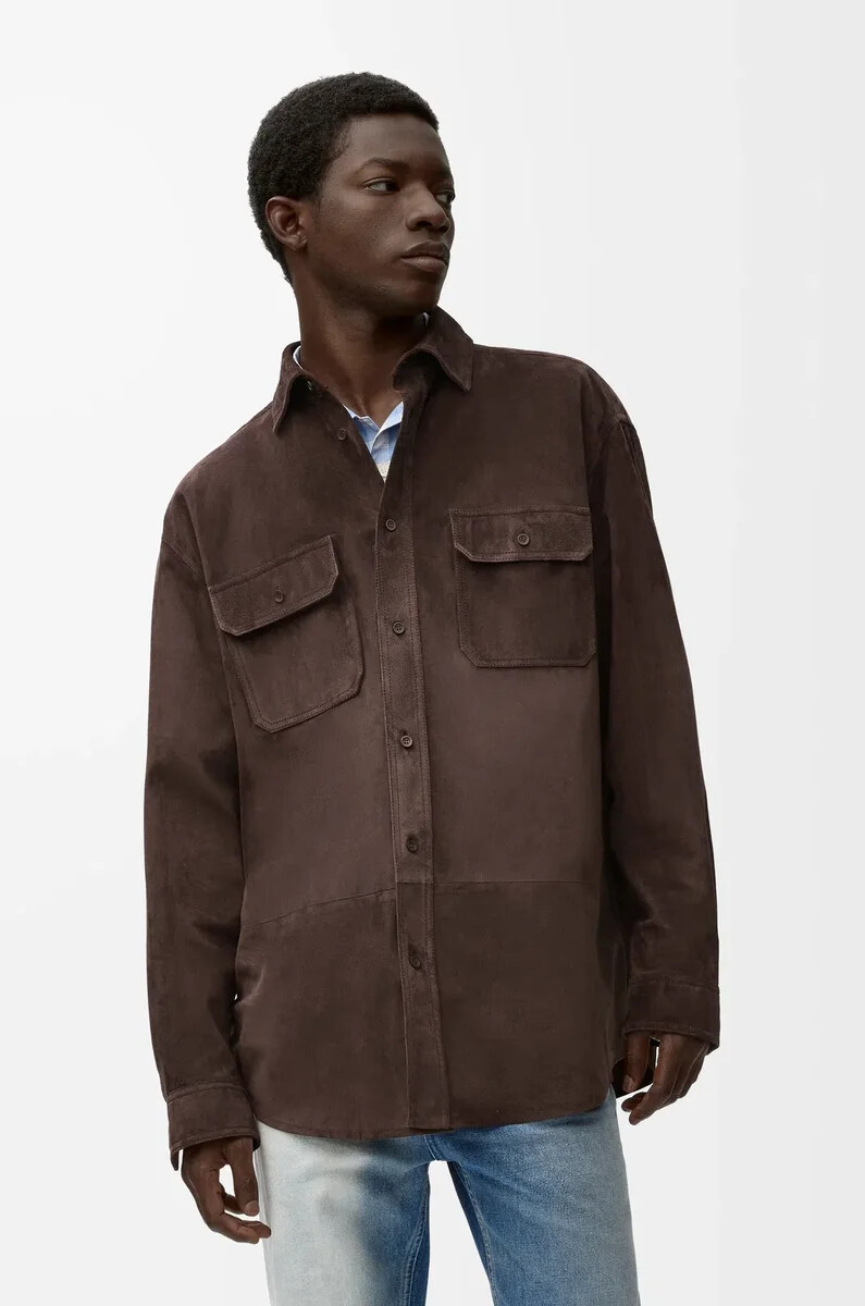 sobrecamisa de piel de becerro ante color marrón oscuro