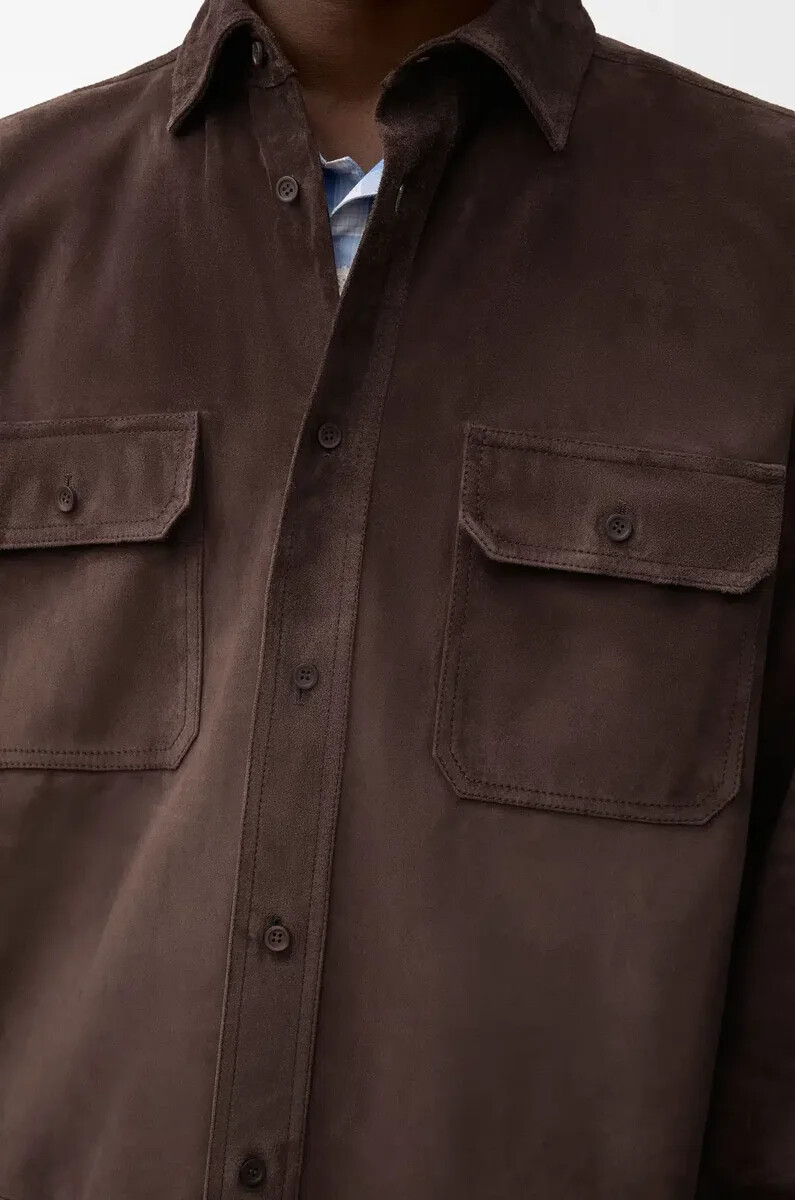 sobrecamisa de piel de becerro ante color marrón oscuro