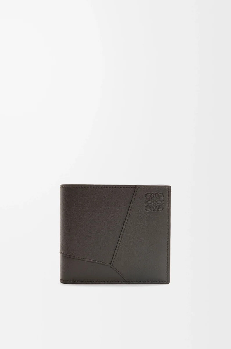 monedero plegable puzzle en piel de becerro clásica gris oscuro