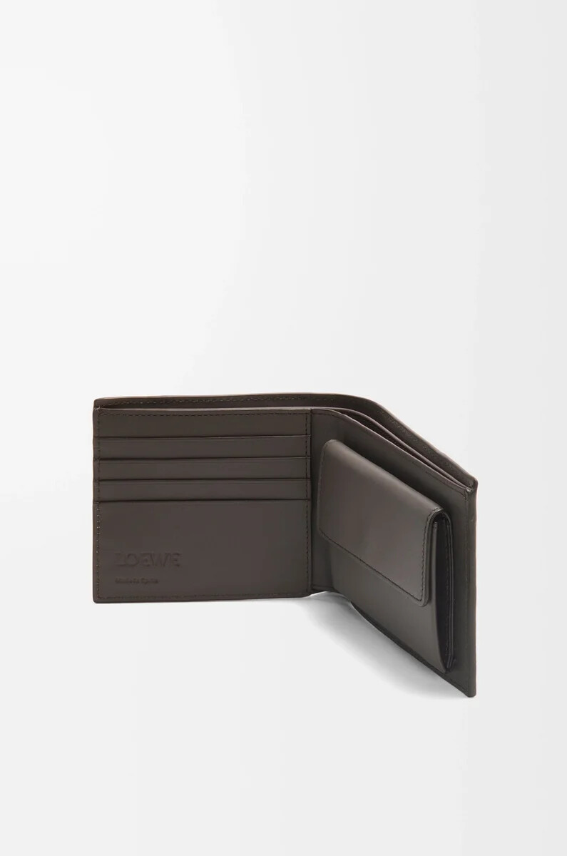 monedero plegable puzzle en piel de becerro clásica gris oscuro
