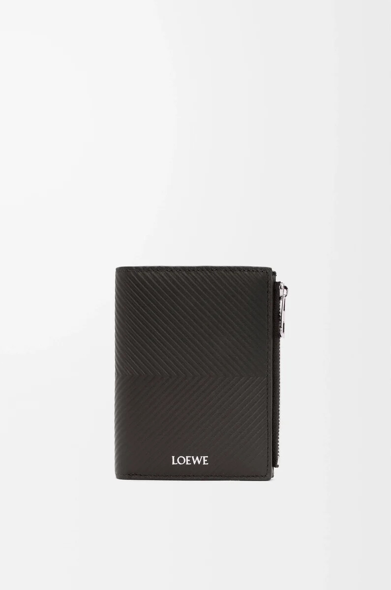 cartera compacta y fina en piel de becerro clásica texturizada gris oscuro