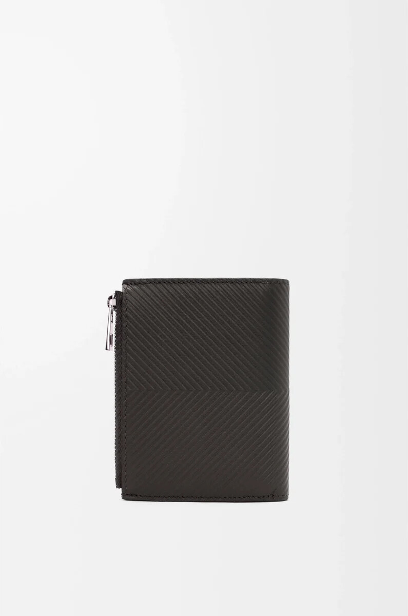 cartera compacta y fina en piel de becerro clásica texturizada gris oscuro