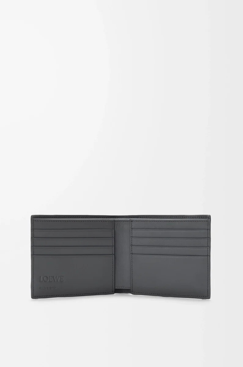 cartera plegable puzzle en piel de becerro clásica gris asfaltoazul tormenta