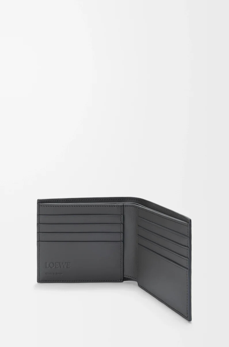 cartera plegable puzzle en piel de becerro clásica gris asfaltoazul tormenta