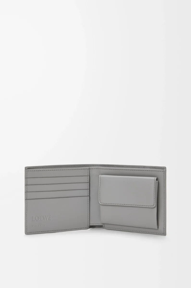 monedero plegable puzzle en piel de becerro clásica en color marrón inviernogris ceniza