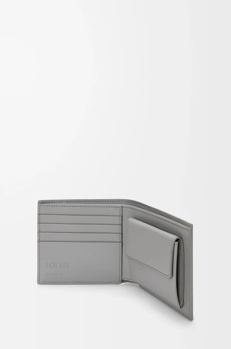 monedero plegable puzzle en piel de becerro clásica en color marrón inviernogris ceniza