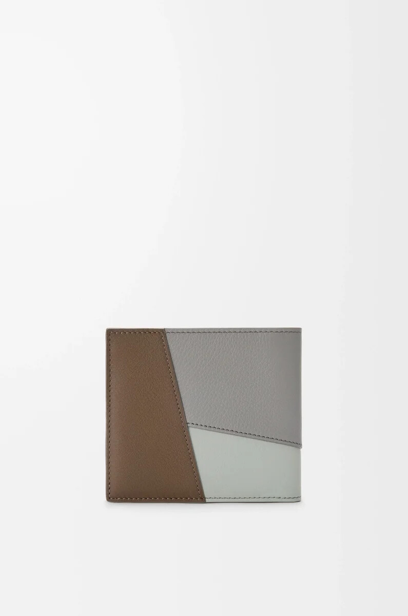 monedero plegable puzzle en piel de becerro clásica en color marrón inviernogris ceniza