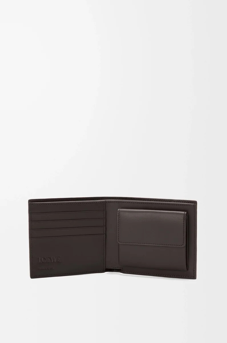 monedero plegable puzzle en piel de becerro clásica color olivamarrón oscuro