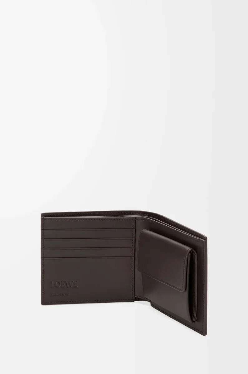 monedero plegable puzzle en piel de becerro clásica color olivamarrón oscuro