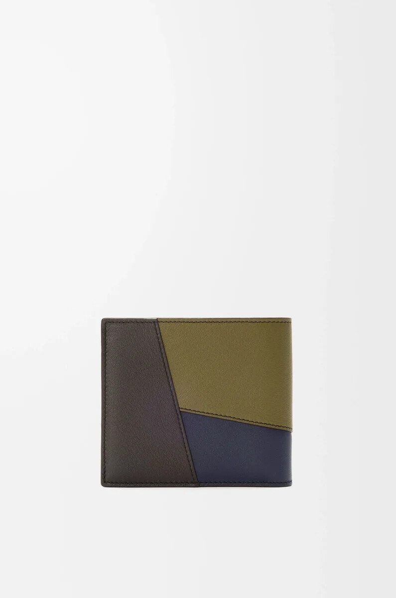 monedero plegable puzzle en piel de becerro clásica color olivamarrón oscuro