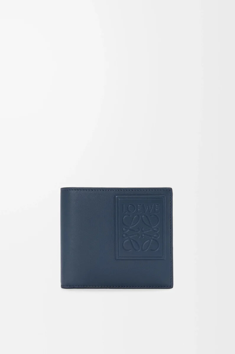 monedero plegable en piel de becerro satinada color índigo