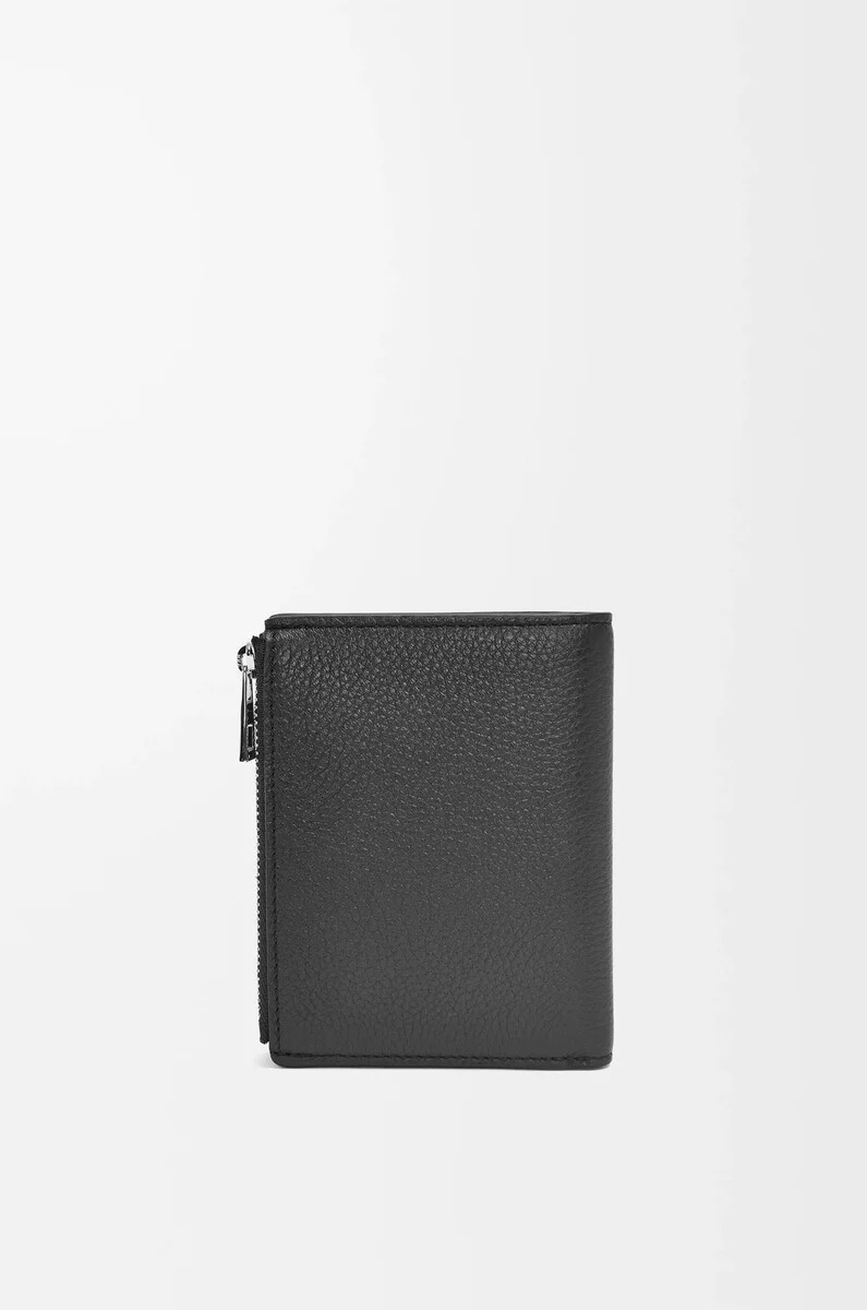 cartera compacta y delgada en piel de becerro granulada suave color negro