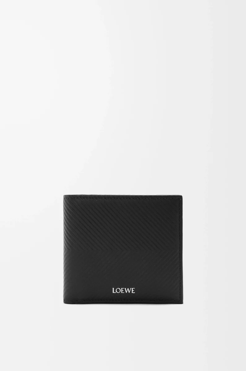 monedero plegable en piel de becerro clásica texturizada negro